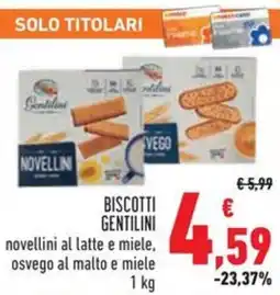 Conad Biscotti gentilini novellini al latte e miele, osvego al malto e miele offerta