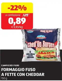 ALDI Campo dei fiori formaggio fuso a fette con cheddar offerta