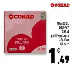 Conad Superstore Tovaglioli colorati CONAD gialli/verdi/rossi 50 pezzi offerta