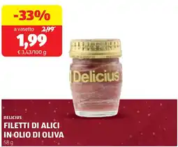 ALDI Delicius filetti di alici in olio di oliva offerta