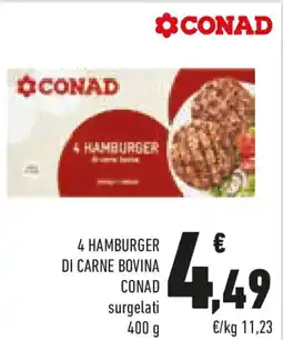 Conad 4 hamburger di carne bovina CONAD offerta