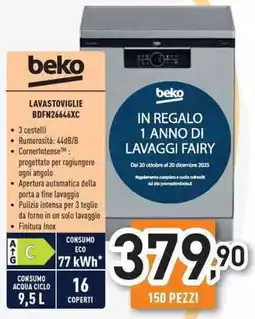 Unieuro beko LAVASTOVIGLIE BDFN26646XC offerta