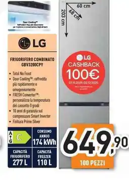 Unieuro LG FRIGORIFERO COMBINATO GBV3200CPY offerta