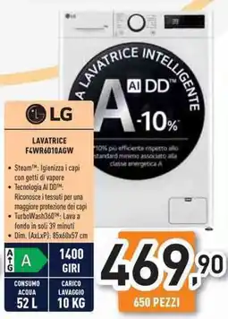 Unieuro LG LAVATRICE F4WR6010AGW offerta