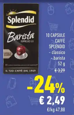 Conad 10 capsule caffè splendid classico e barista offerta