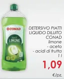 Conad Detersivo piatti liquido diluito conad limone aceto e acidi di frutta offerta