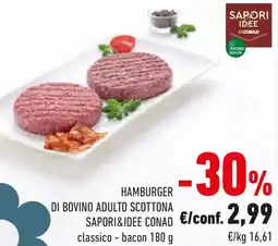 Conad Hamburger di bovino adulto scottona sapori&idee conad classico e bacon offerta