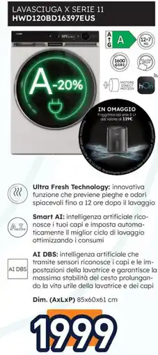 Unieuro Haier LAVASCIUGA X SERIE 11 HWD120BD16397EUS offerta