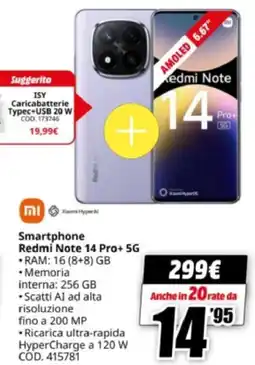 MediaWorld Xiaomi Smartphone Redmi Note 14 Pro+ 5G offerta