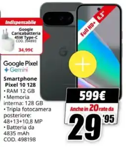 MediaWorld Google Smartphone Pixel 10 128 offerta