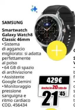 MediaWorld SAMSUNG Smartwatch Galaxy Watch8 Classic 46mm offerta
