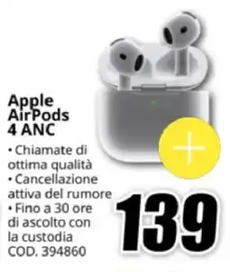 MediaWorld Apple AirPods 4 ANC offerta