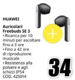 MediaWorld HUAWEI Auricolari Freebuds SE 3 offerta