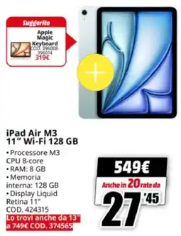 MediaWorld iPad Air M3 11" Wi-Fi 128 GB offerta
