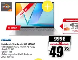 MediaWorld ASUS Notebook Vivobook S16 M3607 offerta