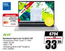MediaWorld acer Notebook Aspire Go 15 AG15-72P offerta