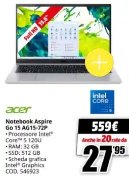 MediaWorld acer Notebook Aspire Go 15 AG15-72P offerta