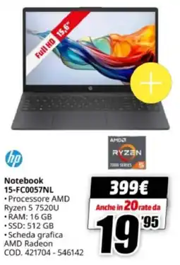MediaWorld hp Notebook 15-FC0057NL offerta