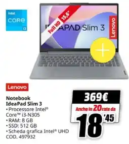 MediaWorld Lenovo Notebook IdeaPad Slim 3 offerta