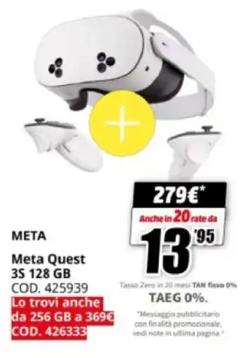 MediaWorld Meta Quest 3S 128 GB offerta