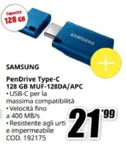MediaWorld SAMSUNG PenDrive Type-C 128 GB MUF-128DA/APC offerta