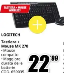 MediaWorld LOGITECH Tastiera + Mouse MK 270 offerta