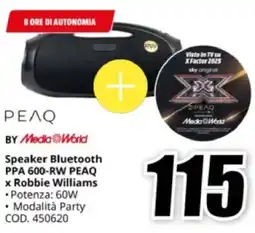 MediaWorld ΡΕΛΟ Speaker Bluetooth PPA 600-RW PEAQ x Robbie Williams offerta