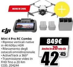 MediaWorld dji Mini 4 Pro RC Combo offerta