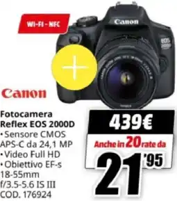 MediaWorld Canon Fotocamera Reflex EOS 2000D offerta