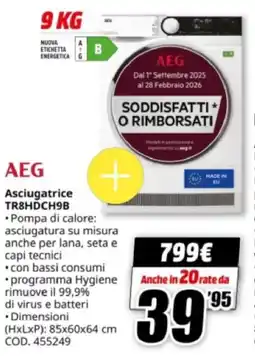 MediaWorld AEG Asciugatrice TR8HDCH9B offerta