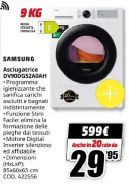 MediaWorld SAMSUNG Asciugatrice DV90DG52A0AH offerta