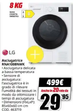 MediaWorld LG Asciugatrice RNA1008NWK offerta