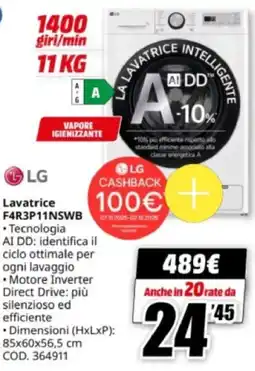 MediaWorld LG Lavatrice F4R3P11NSWB offerta