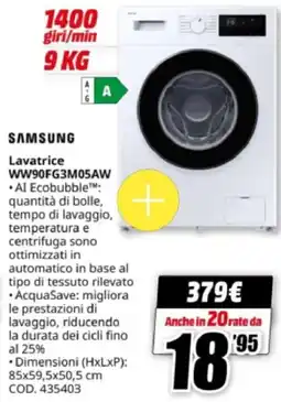 MediaWorld SAMSUNG WW90FG3M05AW offerta