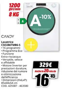 MediaWorld CANDY Lavatrice CSO286TMB6-S offerta