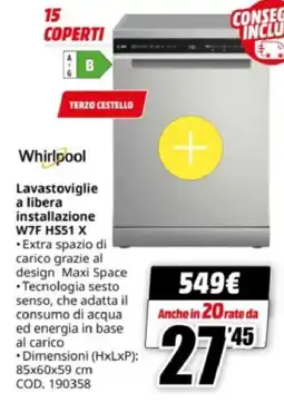 MediaWorld Whirlpool Lavastoviglie installazione W7F HS51 X offerta