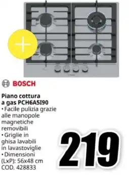 MediaWorld BOSCH Piano cottura a gas PCH6A5190 offerta
