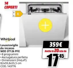 MediaWorld Whirlpool Lavastoviglie da incasso WIO 3T126 PFE offerta