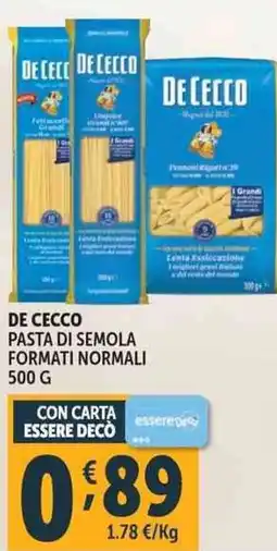 Deco Supermercati De cecco pasta di semola formati normali offerta