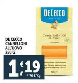 Deco Supermercati De cecco cannelloni all'uovo offerta
