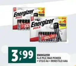 Deco Supermercati Energizer 4+4 pile max power offerta