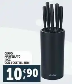 Deco Supermercati Ceppo martellato inox con 5 coltelli neri offerta
