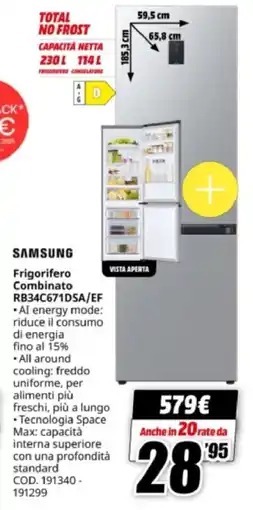 MediaWorld SAMSUNG Frigorifero Combinato RB34C671DSA/EF offerta