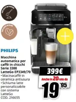 MediaWorld PHILIPS Macchina automatica per caffè in chicchi Serie 3300 LatteGo EP3349/70 offerta