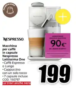 MediaWorld NESPRESSO Macchina per caffè in capsule Nespresso Lattissima One offerta