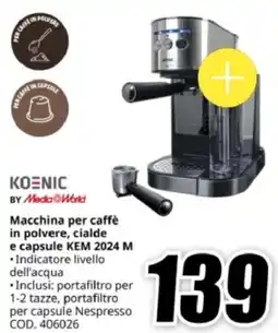 MediaWorld KOENIC Macchina per caffè in polvere, cialde e capsule KEM 2024 M offerta