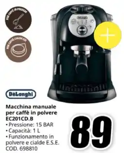 MediaWorld DeLonghi Macchina manuale per caffè in polvere EC201CD.B offerta