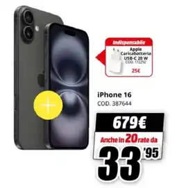 MediaWorld iPhone 16 offerta
