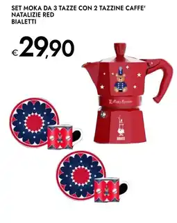 Bennet Set moka da 3 tazze con 2 tazzine caffe' natalizie red bialetti offerta