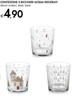 Bennet Confezione 3 bicchieri acqua decorati decori sciatori, abeti, baite offerta